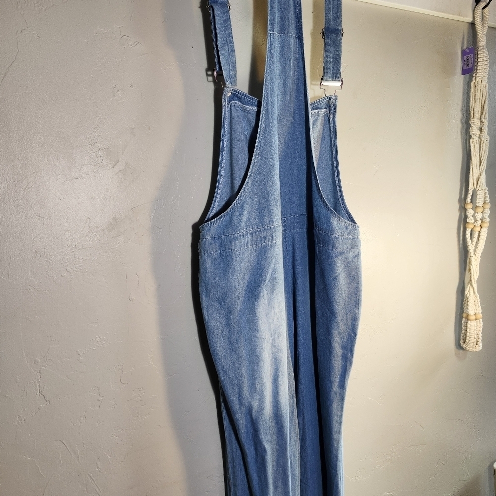 Blue Denim Overalls Lightweight Tie Waist No Tags Adjustable Straps - Picture 7 of 10